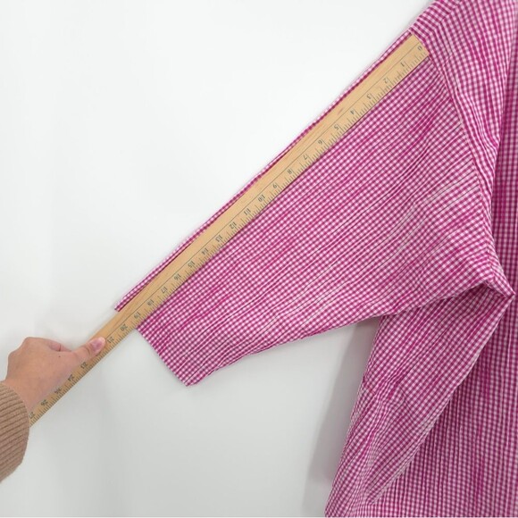 Christopher Calvin Gingham Button Up Top Textured Lagenlook Pink Coastal NWT - Picture 10 of 13